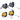 Four tape measures in different colors on a white background