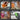 A four-panel collage showing an orange rectangular polishing block being used for glass, tile, wood, and metal polishing, with text labels at the top of each panel.