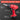 Red electric drill with labeled parts on a black background