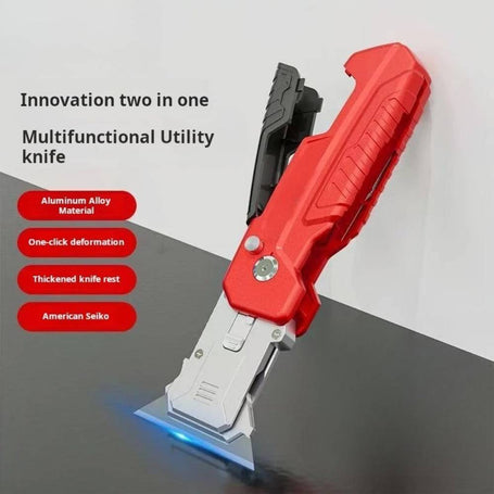 2-in-1 Folding Utility Knife & Scraper – Rotating Blade for Glue & Paint Removal