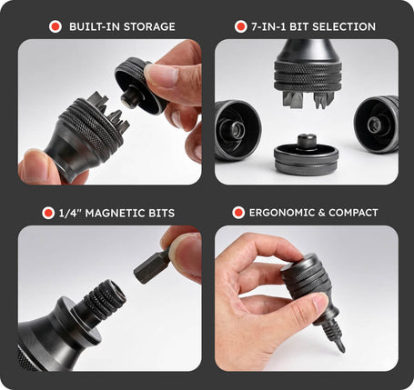 Black tool with features highlighted on a gray background