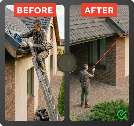 Before and after comparison of a person using a bluetooth laser tape to measure distance 