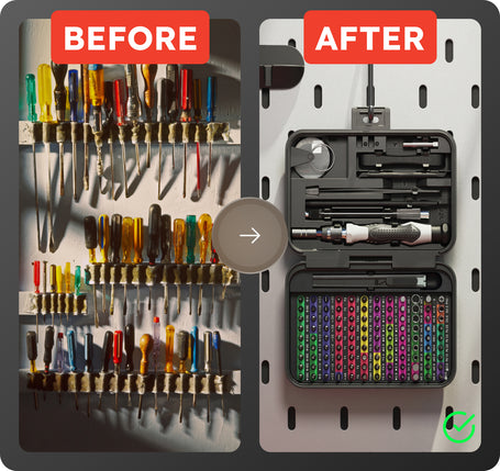 Before and After comparison of multiple tools and 132 in 1 KIT