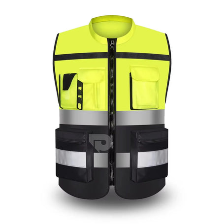 Safety Work Vest – Custom Logo, Two-Tone, Pockets & Zipper, Unisex