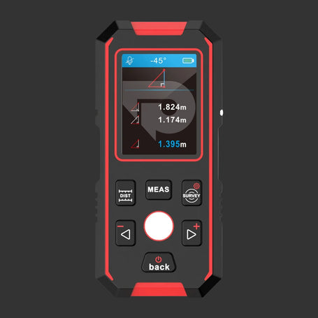 Laser measuring device with digital display on a white background