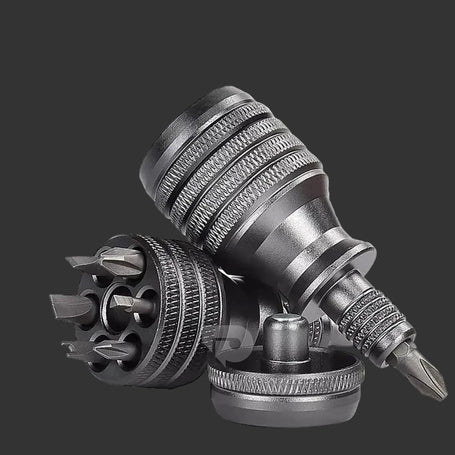 Metal drill bit set on a dark background