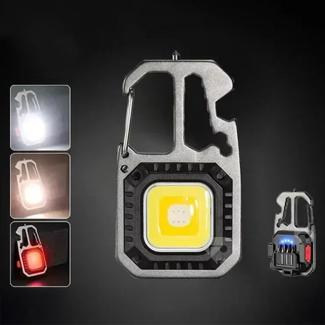 Mini LED flashlight with polymer lithium battery on a dark background
