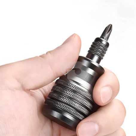 Multifunction screwdriver with diamond pattern and non-slip rhombus design held in a hand.