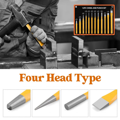 A man using a hammer on metal with a chisel.