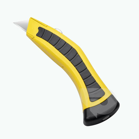 Yellow and black utility knife on a white background.
