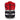 Red and black safety vest with reflective stripes on a white background