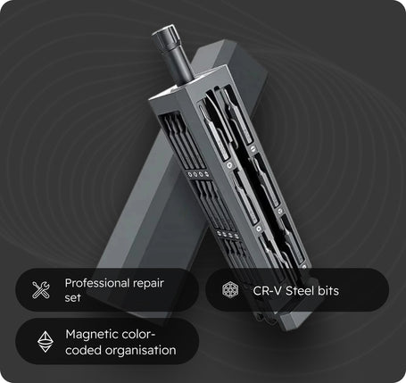 Multitool with features highlighted on a dark background
