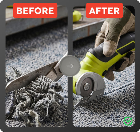 Cutting carpets with Cordless Electric Scissors 