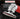 A close-up of an angle grinder with a red handle and silver metal housing, shown against a dark background. White text at the top reads 'STRONG GRIP,' and a semi-transparent text box on the left lists available backing plate sizes from 3" to 7".