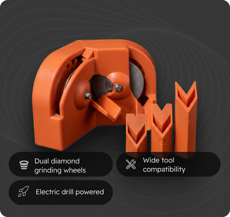 Orange diamond grinding tool with features highlighted on a dark background