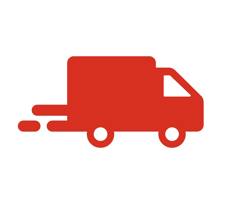 Red delivery truck icon on a black background