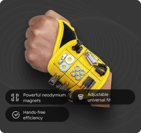 Yellow wristband with tools on a dark background