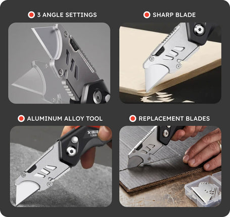 Multifunctional tool with knife blade on a dark background