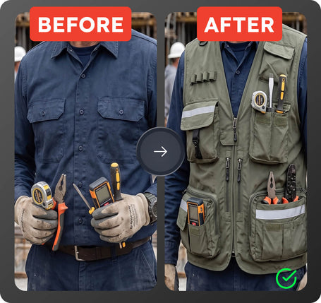 Before and after High Visibility Multi-Pocket Rescue Vest