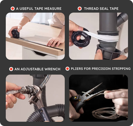 Tools sets in multi-purpose household tool kit in use 