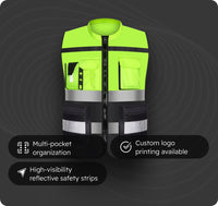 Safety Work Vest with Zipper Pockets & Custom Logo