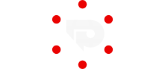 Social media icon featuring a white globe symbol with red dots on a transparent background.