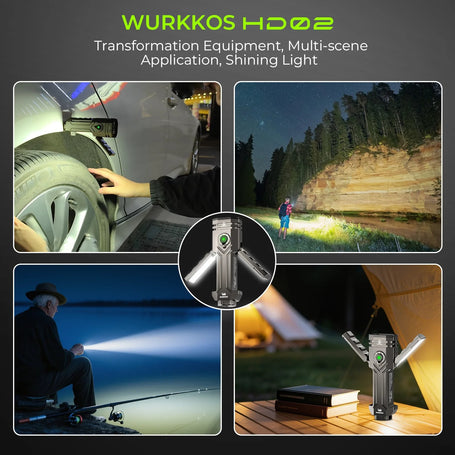 Wurkkos HD02 LED Camping Lamp portable outdoor flashlight used for car repair, hiking, fishing, and campsite lighting.