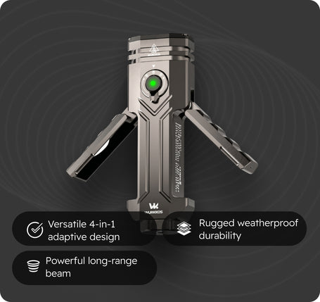 wurkkos led camping tool with green light on a dark background